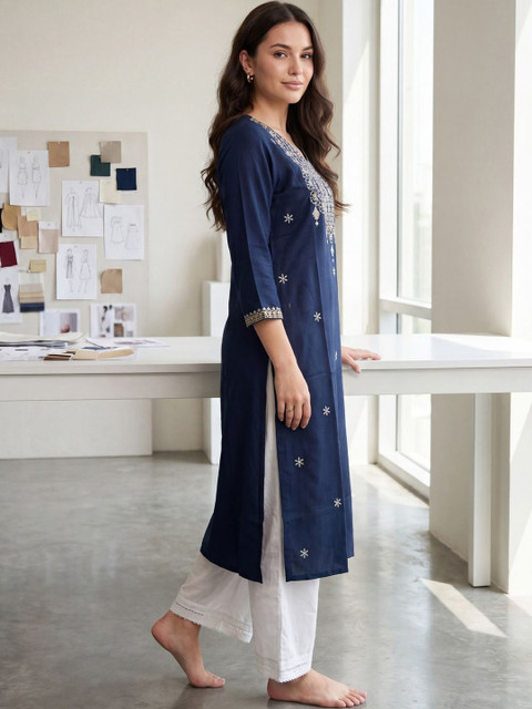 Indo Era Women Ethnic Motifs Embroidered Thread Work Indie Prints Kurta - Image 3