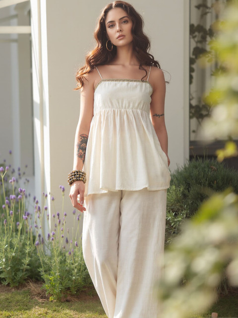 Roadster Embellished Top with Palazzos