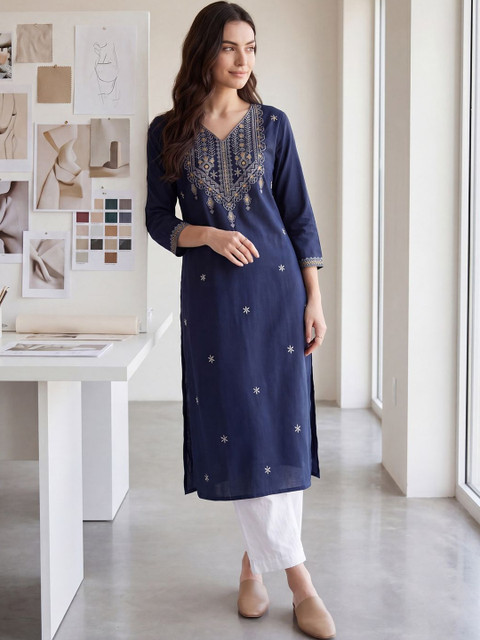 Indo Era Women Ethnic Motifs Embroidered Thread Work Indie Prints Kurta