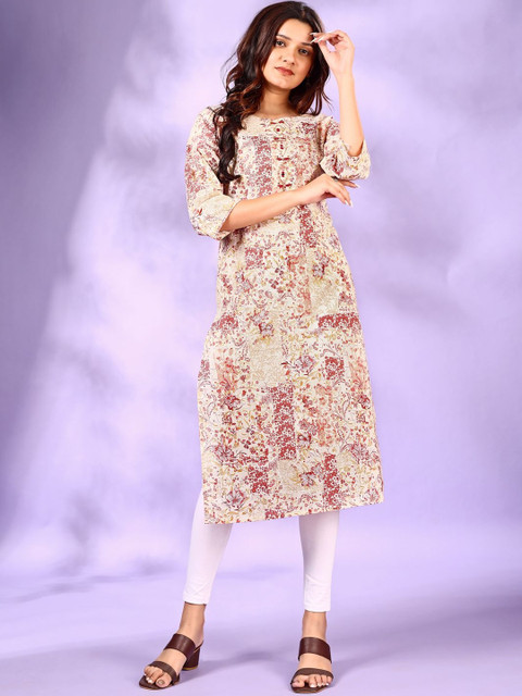 KAYABANDH Women Floral Printed Thread Work Indie Florals Kurta