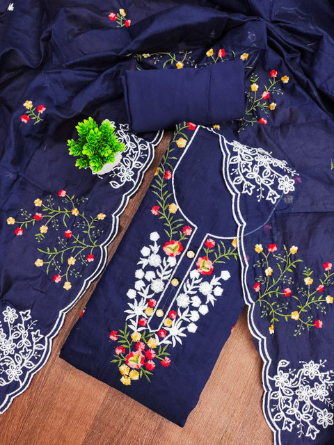 Rangtulika Ethnics Embroidered Pure Cotton Unstitched Dress Material