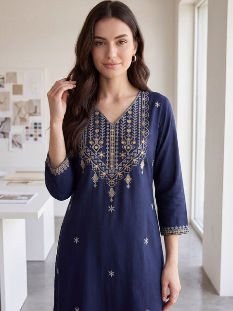 Indo Era Women Ethnic Motifs Embroidered Thread Work Indie Prints Kurta - Image 2