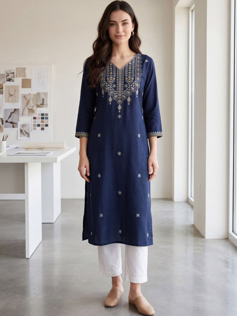 Indo Era Women Ethnic Motifs Embroidered Thread Work Indie Prints Kurta - Image 6