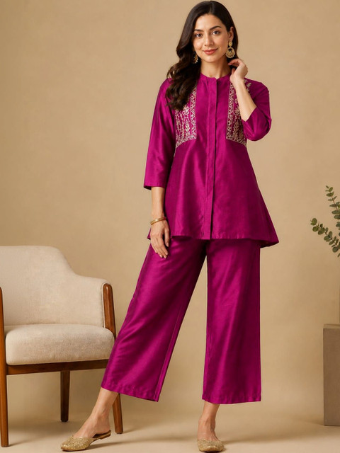 Anouk Embroidered Mandarin Collar Tunic With Trouser