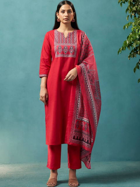 DRESOUL Women Ethnic Motifs Printed Regular Kurta with Trousers & With Dupatta - Image 3