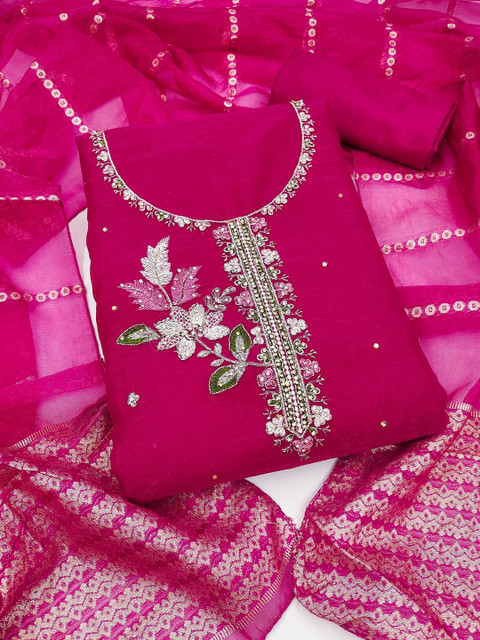 Dhaaga Ghar Floral Embroidered Beads and Stones Unstitched Dress Material