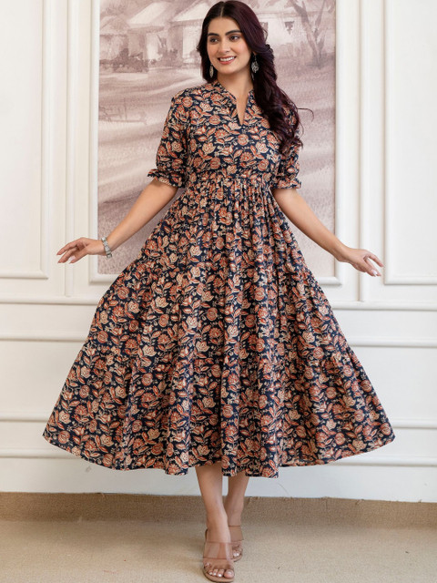 Kalphem Floral Print Fit & Flare Midi Dress