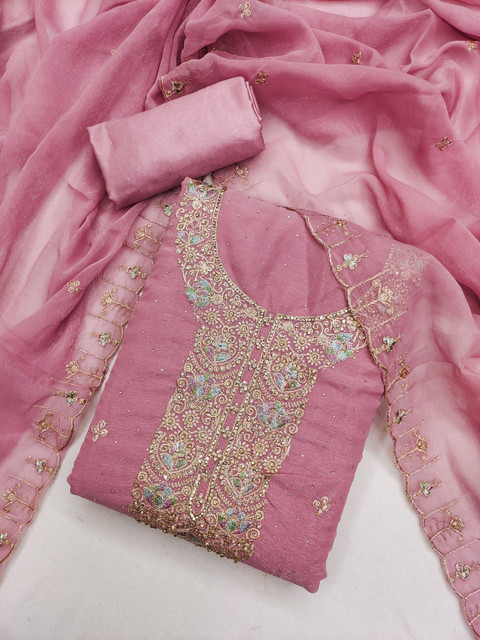 Dhaaga Ghar Floral Embroidered Beads and Stones Unstitched Dress Material