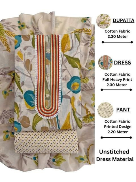 FashionsEye Printed Pure Cotton Unstitched Dress Material - Image 4