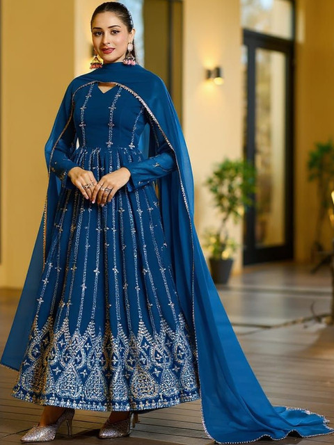 Moda Rapido Ethnic Motifs Embroidered Georgette A-Line Maxi Dress