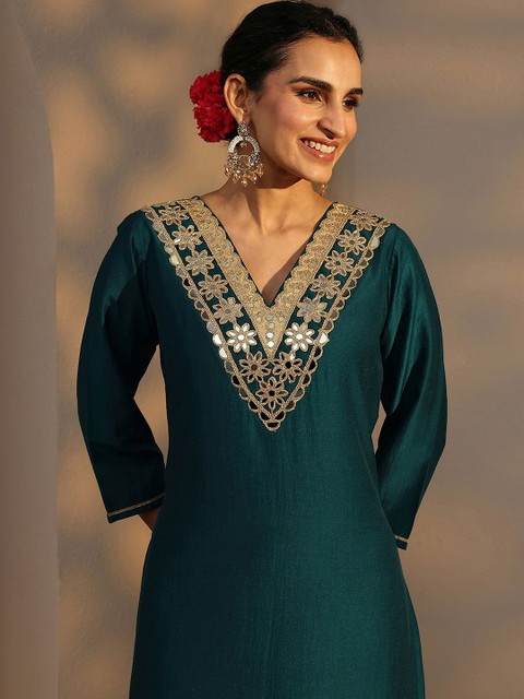 Libas Teal Embroidered Straight Kurta Set - Image 4