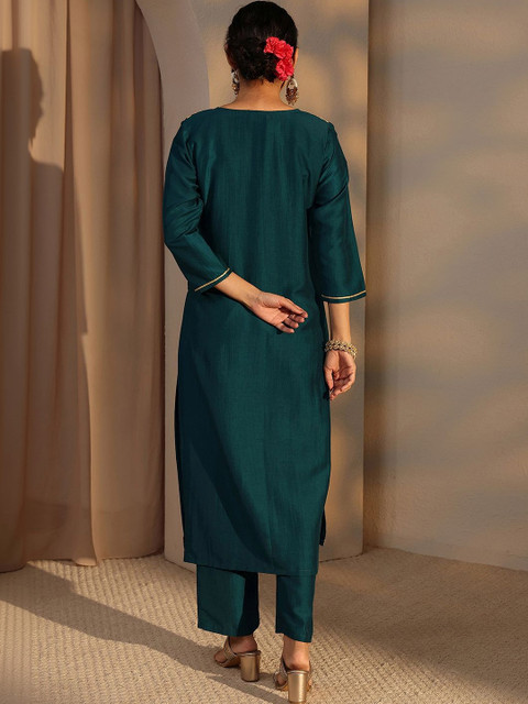 Libas Teal Embroidered Straight Kurta Set - Image 3
