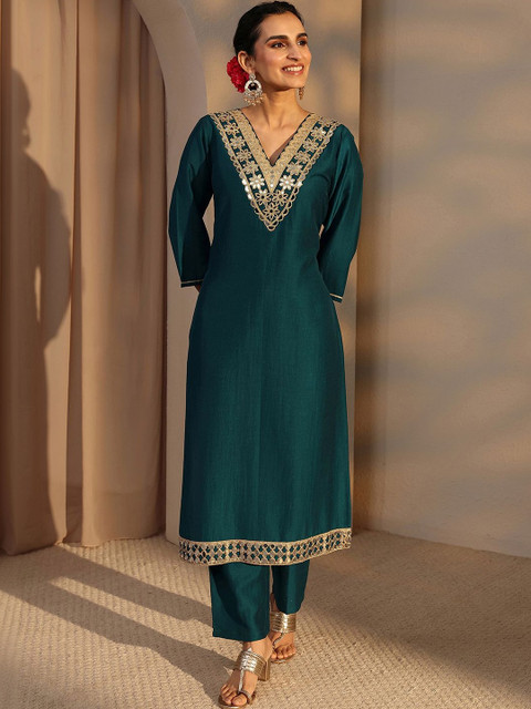 Libas Teal Embroidered Straight Kurta Set - Image 6
