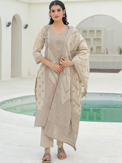 SKYLEE Women Ethnic Motifs Embroidered Regular Chikankari Pure Cotton Kurta with Trousers & With Dupatta