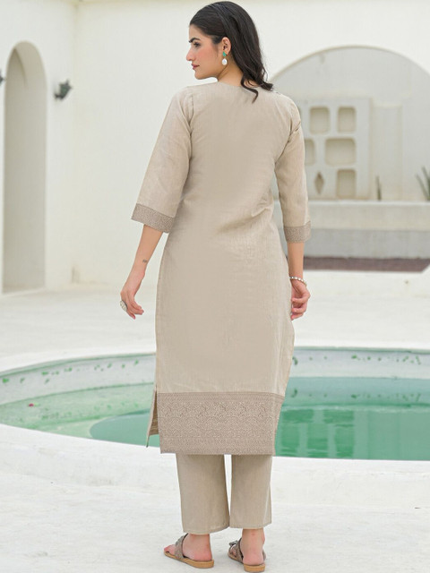 SKYLEE Women Ethnic Motifs Embroidered Regular Chikankari Pure Cotton Kurta with Trousers & With Dupatta - Image 3