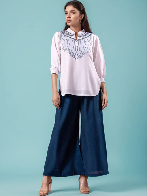 Amarasha Bohemian Embroidered Tunic with Palazzos - Image 2