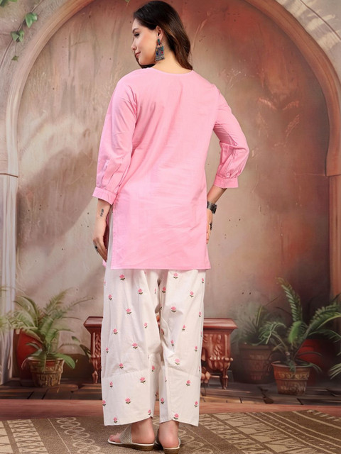KALINI Women Solid Kurta with Front Pintucks and Embroidered Farshi Salwar Set - Image 4