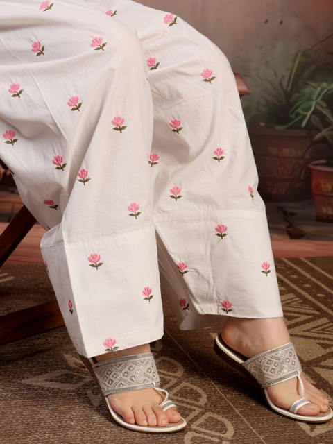 KALINI Women Solid Kurta with Front Pintucks and Embroidered Farshi Salwar Set - Image 6