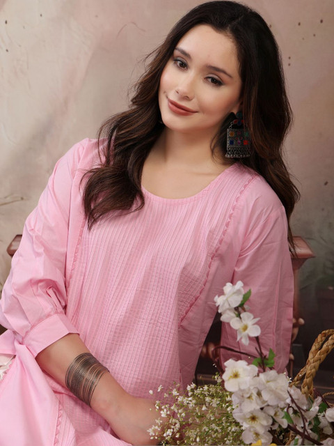 KALINI Women Solid Kurta with Front Pintucks and Embroidered Farshi Salwar Set - Image 3