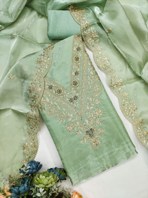 F 13 STUDIO Embroidered Zari Unstitched Dress Material - Image 3