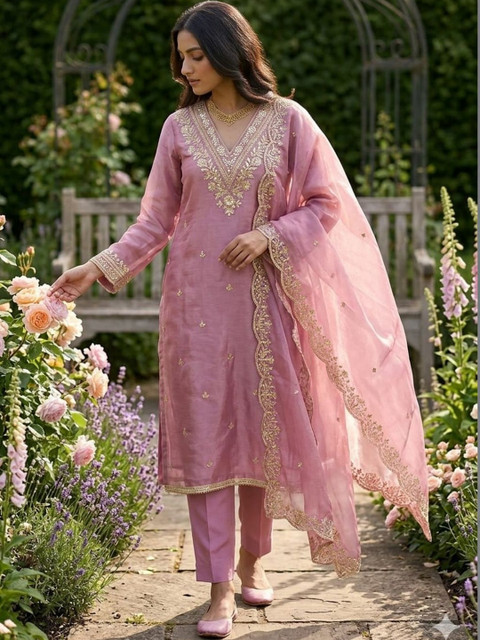 F 13 STUDIO Floral Embroidered Unstitched Dress Material