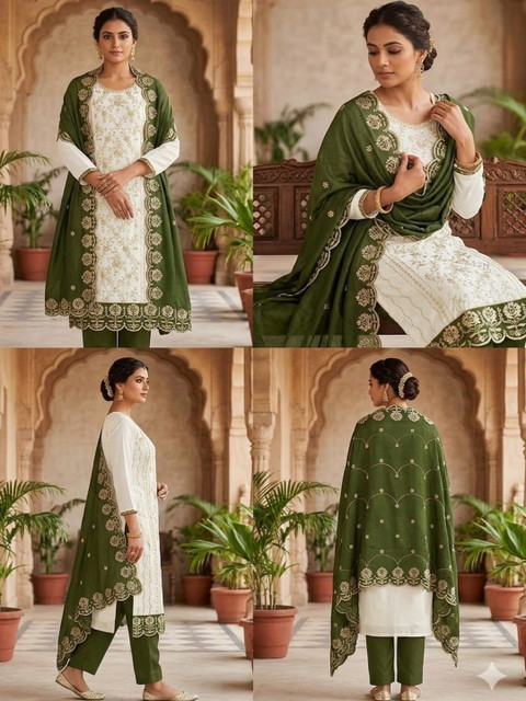 F 13 STUDIO Embroidered Pure Cotton Unstitched Dress Material - Image 4