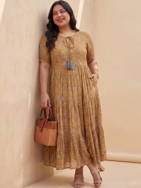 Sangria Ethnic Motifs Print A-Line Maxi Dress