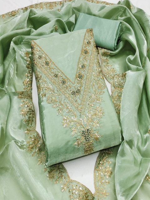 F 13 STUDIO Embroidered Zari Unstitched Dress Material - Image 4