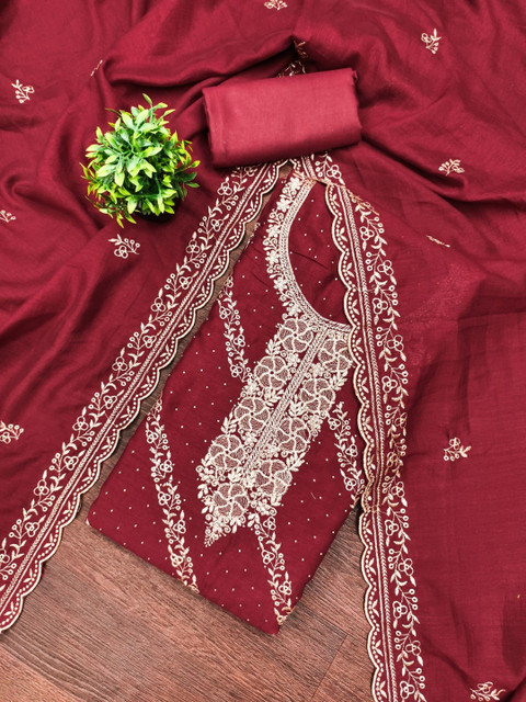 Rangtulika Ethnics Embroidered Viscose Rayon Unstitched Dress Material