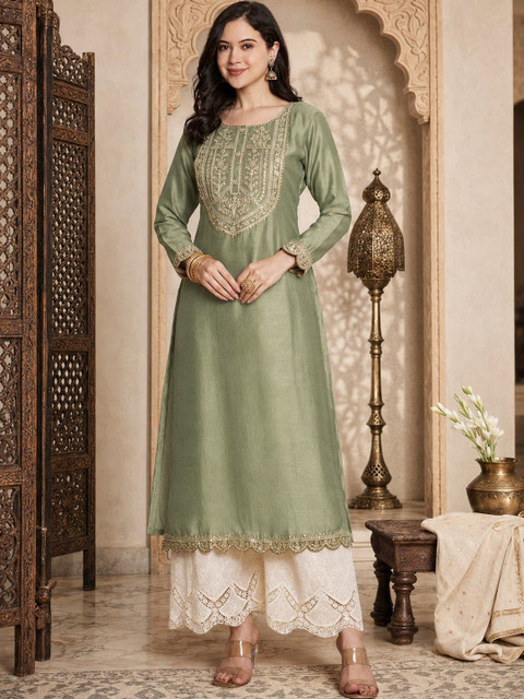 rarethread Women Ethnic Motifs Embroidered Thread Work Indie Prints Kurta