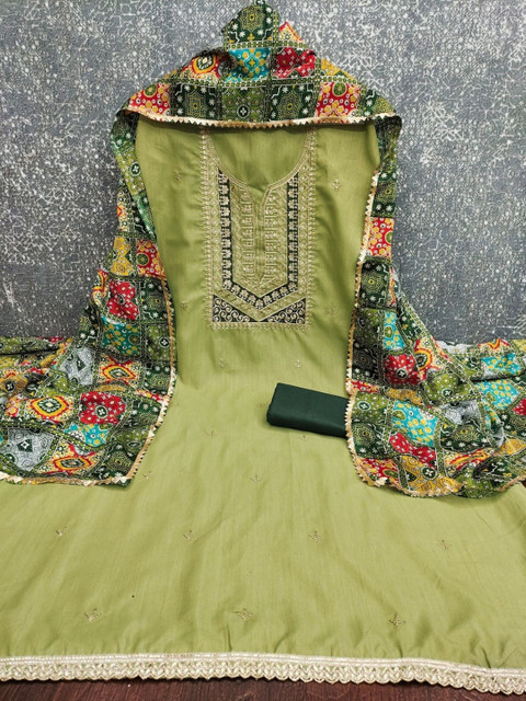 Rangtulika Ethnics Embroidered Pure Cotton Unstitched Dress Material - Image 2
