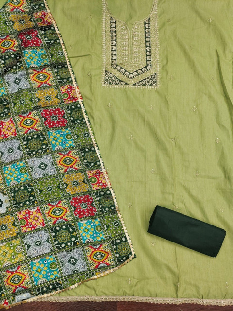 Rangtulika Ethnics Embroidered Pure Cotton Unstitched Dress Material - Image 3