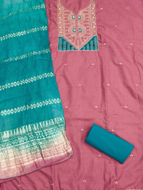 Rangtulika Ethnics Embroidered Pure Cotton Unstitched Dress Material - Image 3