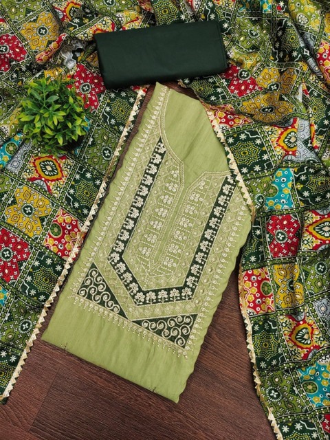 Rangtulika Ethnics Embroidered Pure Cotton Unstitched Dress Material