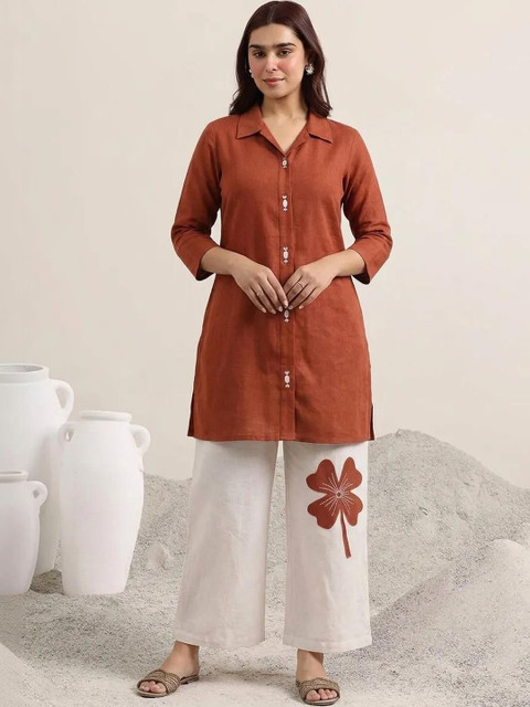 Anouk Printed Shirt Collar Pure Silk Shirt With Palazzos