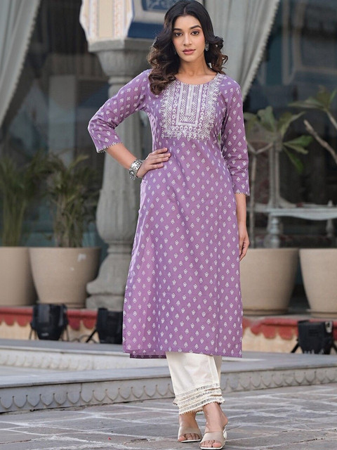 PHYSIL Ethnic Motifs Embroidered Gotta Patti Cotton Straight Kurta - Image 4