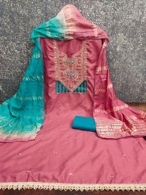 Rangtulika Ethnics Embroidered Pure Cotton Unstitched Dress Material - Image 2