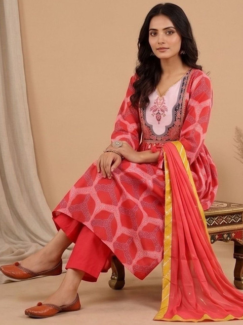 Varanga Women Printed Empire Kurta with Trousers & With Dupatta