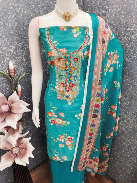 Rangtulika Ethnics Embroidered Silk Chiffon Unstitched Dress Material - Image 4