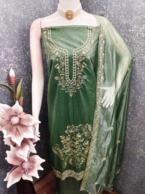 Rangtulika Ethnics Floral Embroidered Zari Unstitched Dress Material - Image 5