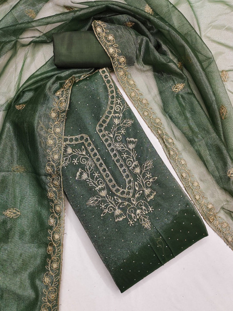 Rangtulika Ethnics Floral Embroidered Zari Unstitched Dress Material - Image 3