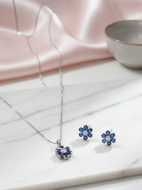 True bella Silver-Plated Enamelled Stone-Studded Necklace and Earrings