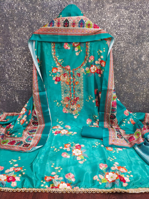 Rangtulika Ethnics Embroidered Silk Chiffon Unstitched Dress Material - Image 3