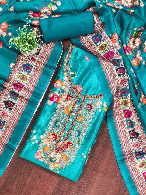 Rangtulika Ethnics Embroidered Silk Chiffon Unstitched Dress Material - Image 2