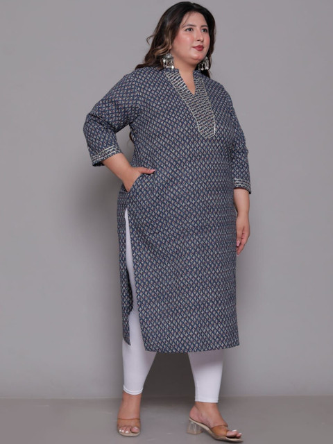 LASHKARINA Women Geometric Printed Gotta Patti Indie Prints Kurta