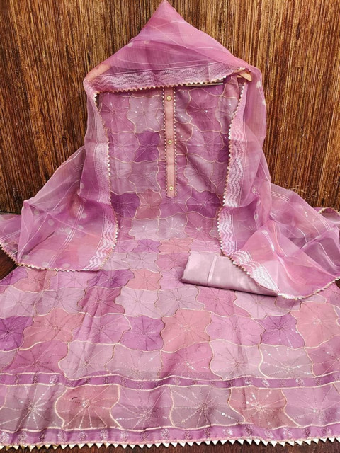 HMP Fashion Embroidered Organza Unstitched Dress Material - Image 4