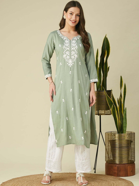 FORKEY Women Embroidered Thread Work Kurta