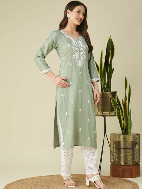FORKEY Women Embroidered Thread Work Kurta - Image 3