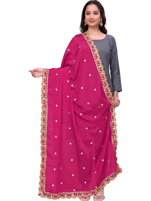 KALINI Embroidered Art Silk Block Print Dupatta with Sequinned