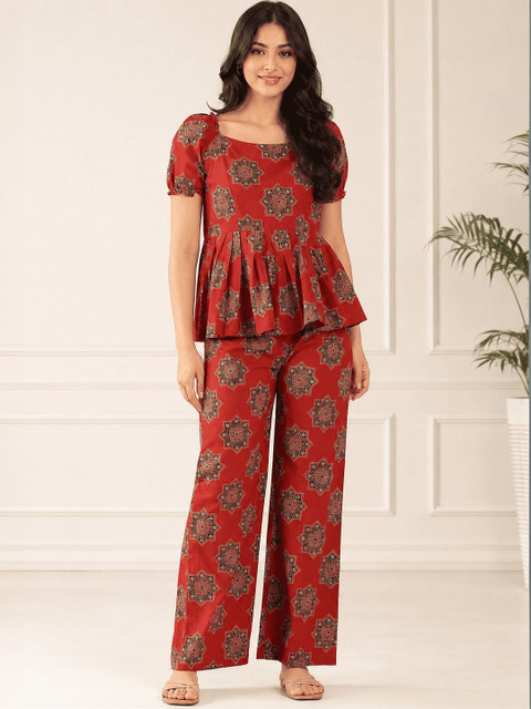 SZN Floral Cotton Printed Top with Trousers
